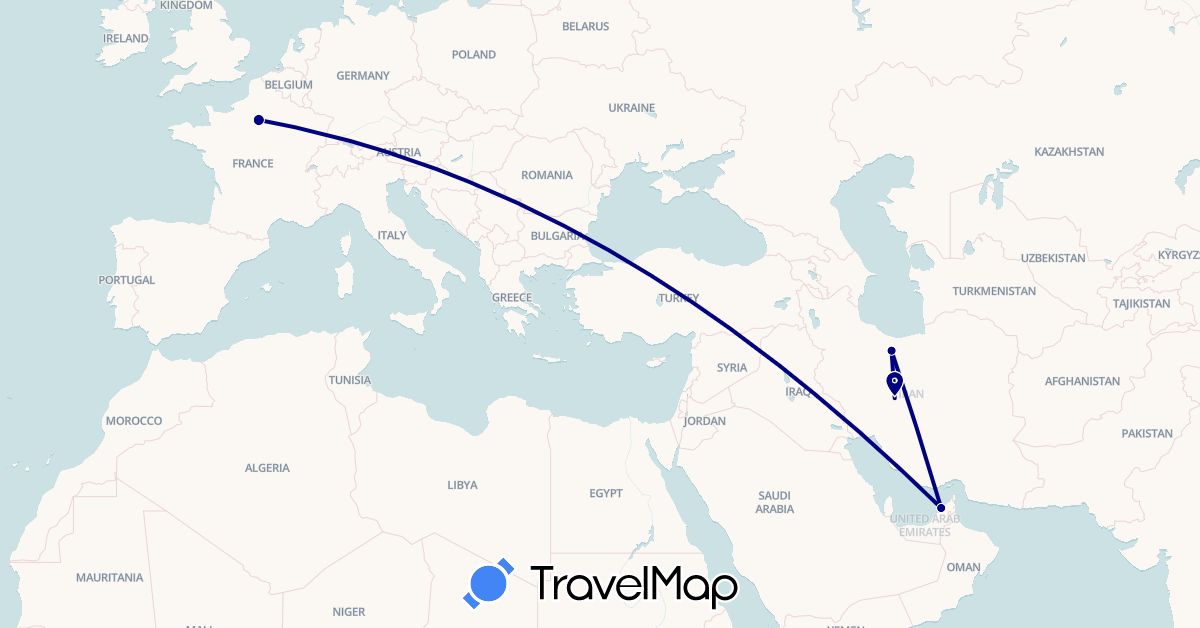 TravelMap itinerary: driving in United Arab Emirates, France, Iran (Asia, Europe)